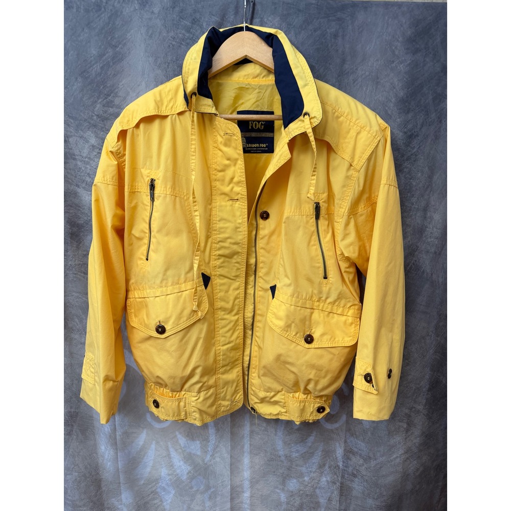 Vintage London Fog Yellow Bomber Jacket Mens Windbreaker Packable Hood Medium